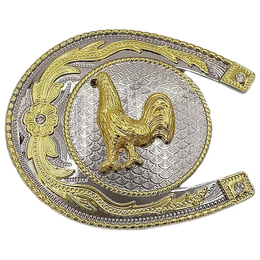Large Horseshoe Belt Buckle (Rooster Floral)