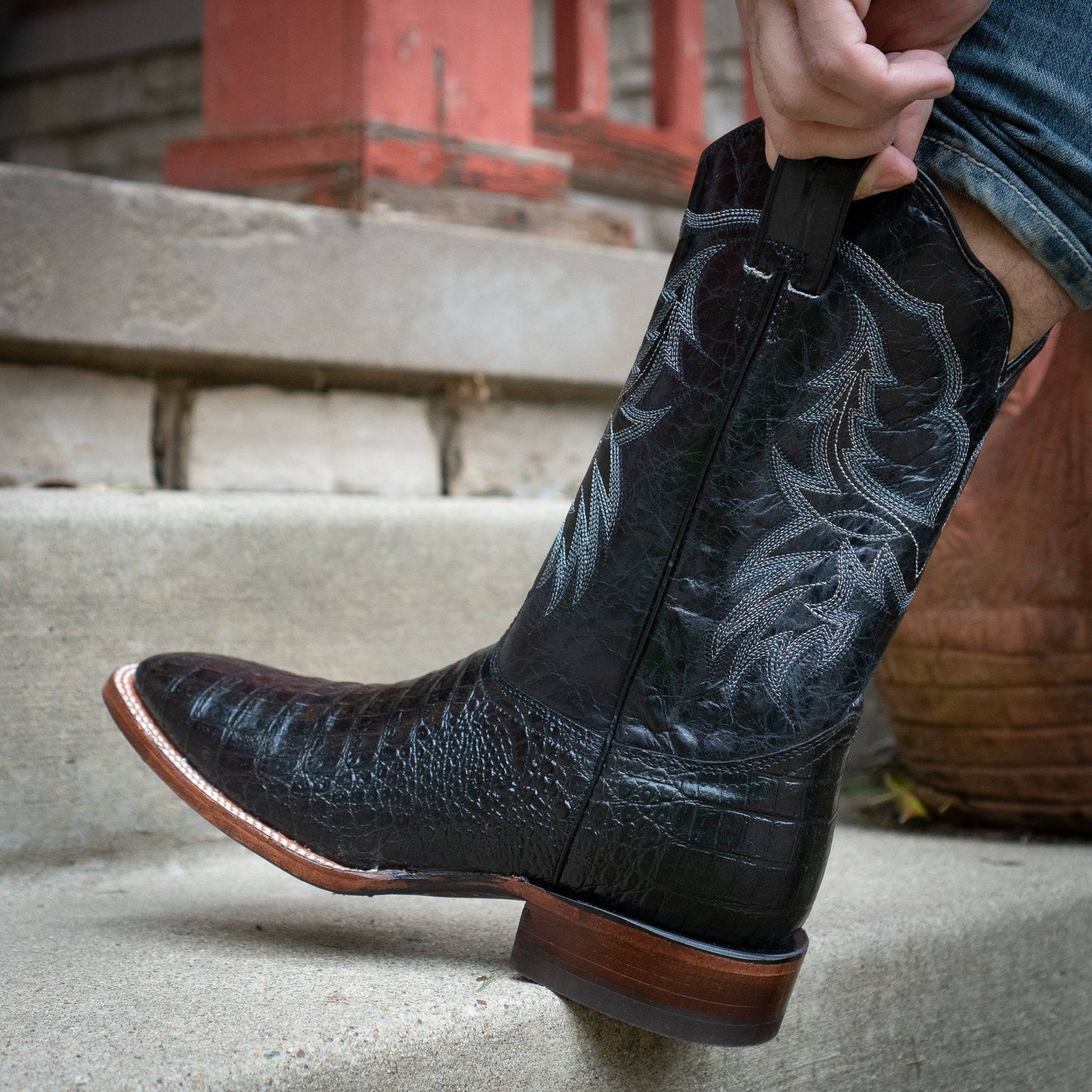 Black Caiman Belly Print Men's Cowboy Boots H4001