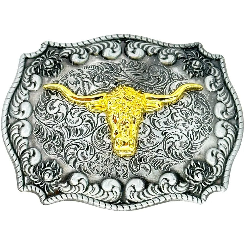 Medium Rectangular Belt Buckle (Antique Bull)