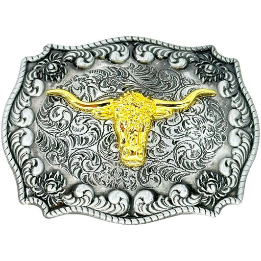 Medium Rectangular Belt Buckle (Antique Bull)