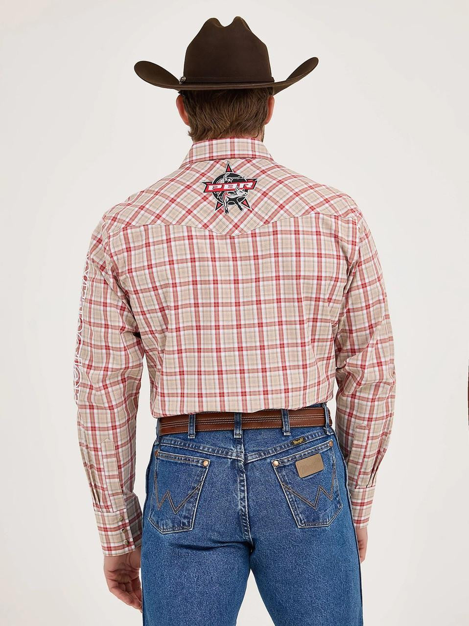 Wrangler Men - PBR Logo Snap Shirt (Beige Crimson) 112358060