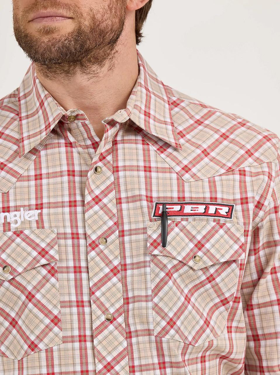 Wrangler Men - PBR Logo Snap Shirt (Beige Crimson) 112358060